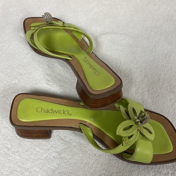 Chadwicks Bright Lime Green Leather Square Toe Flat Sandals Women's US 6M - Picture 3 of 5